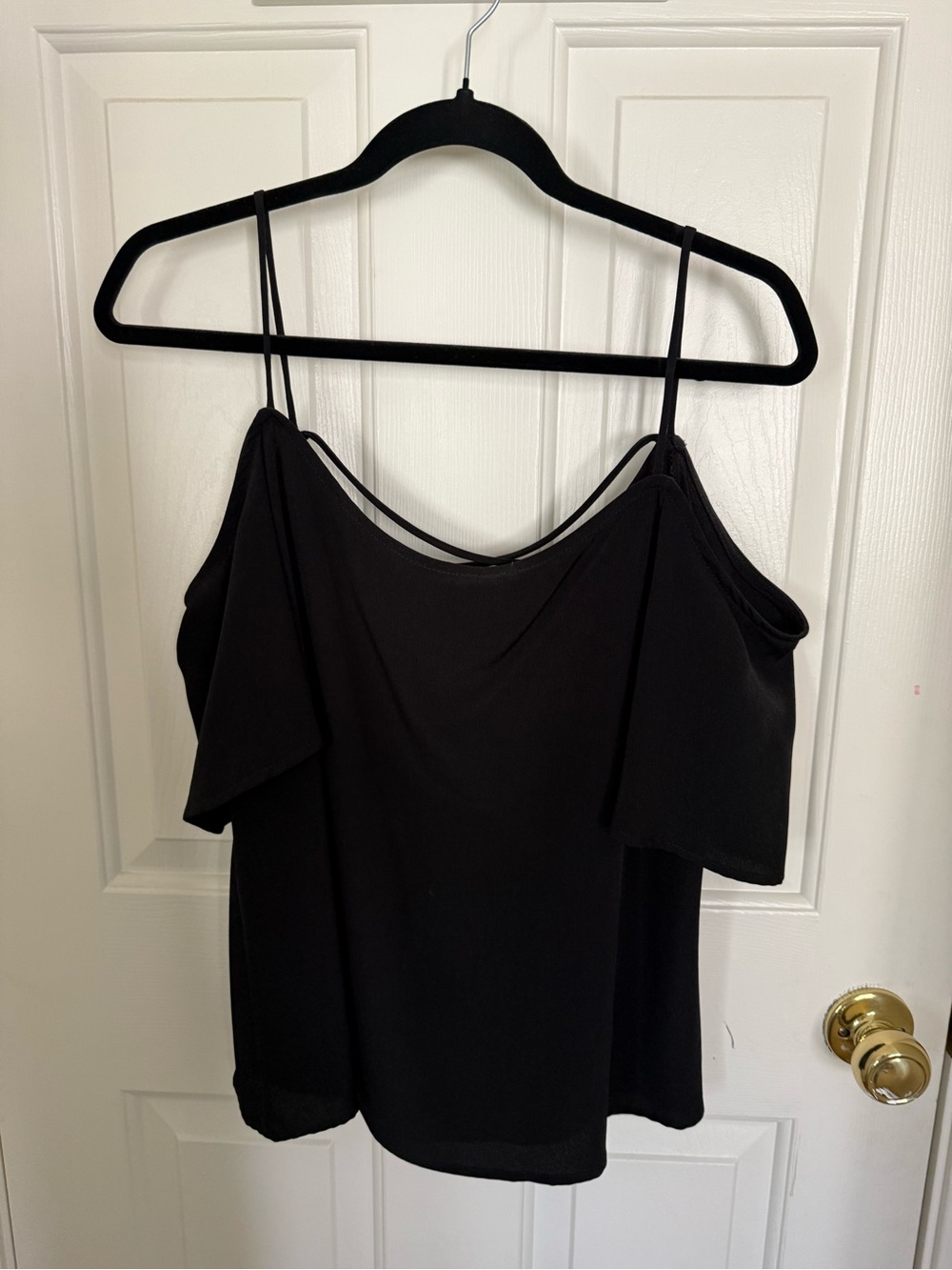 bp Black Cold-Shoulder Spaghetti Strap Blouse